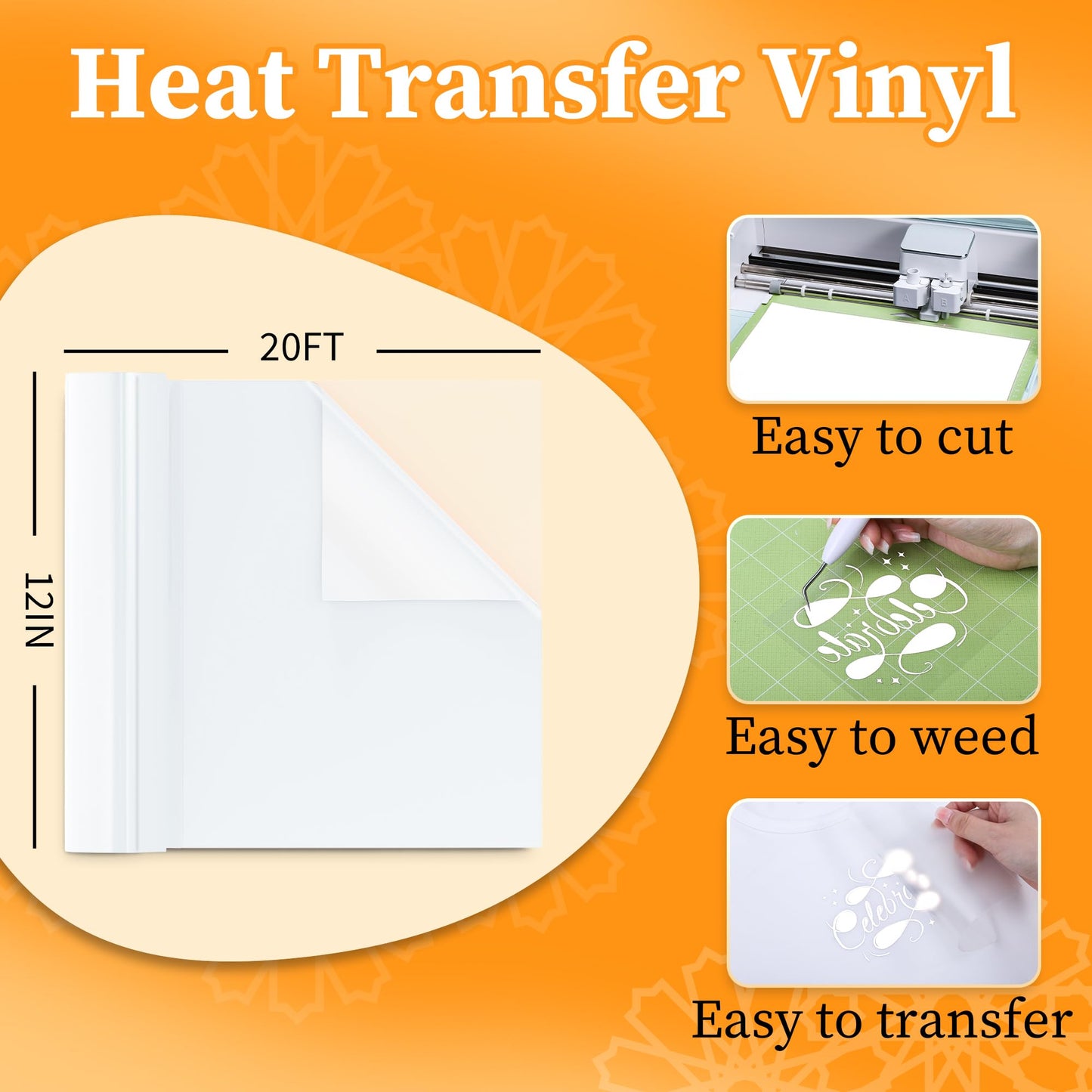 LOFFA White HTV Vinyl Rolls, Heat Transfer Vinyl for T-Shirt, 12'' X 20ft White Iron on Vinyl Compatible with Cricut and All Cutting Machines, Heat Press Vinyl for Fabric Craft DIY