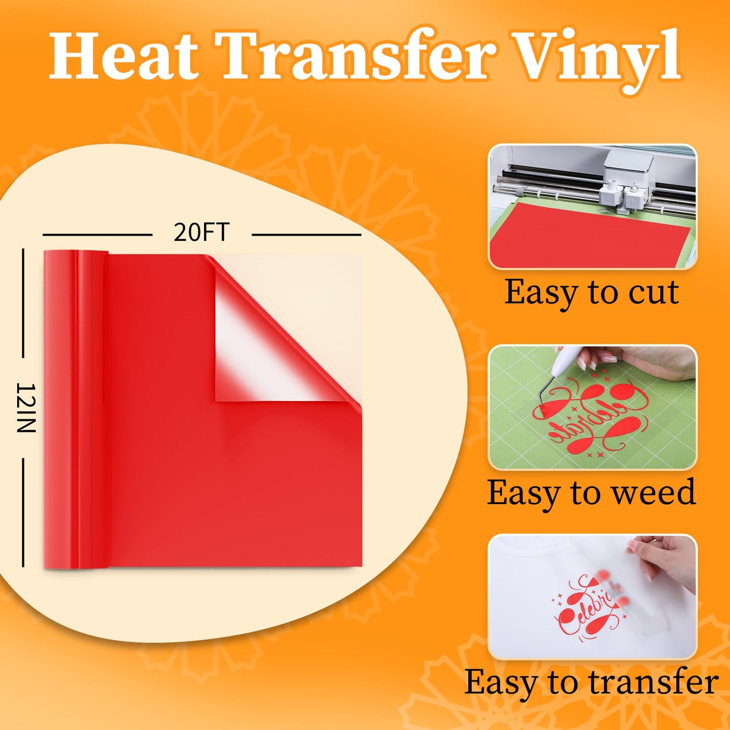 LOFFA Red HTV Vinyl Rolls, Heat Transfer Vinyl for T-Shirt, 12'' X 20ft Red Iron on Vinyl Compatible with Cricut and All Cutting Machines, Heat Press Vinyl for Fabric Craft DIY